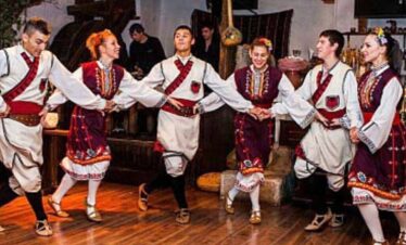 Dancing at a restaurant in Sofia, Bulgaria.