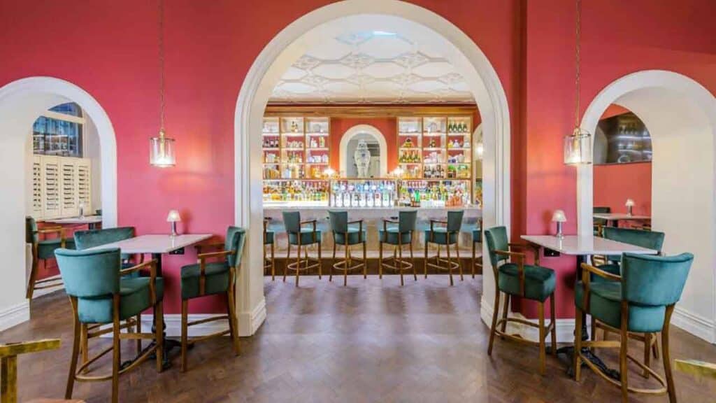 Stylish lounge bar with colourful decor and comfortable seating.