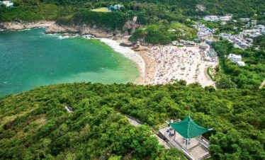 Scenic view of a beach with turquoise waters and a lush green forest at Travel Buddies Holidays.