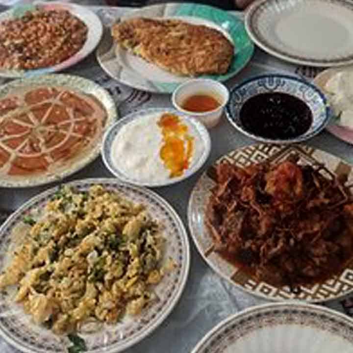 Delicious vegetarian Middle Eastern dishes including falafel, hummus, and tabbouleh served on tradit.
