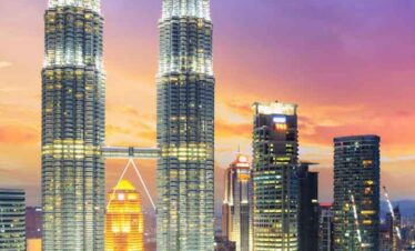 Petronas Towers Kuala Lumpur at sunset, Malaysia.
