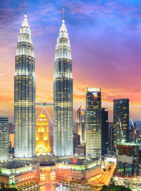 Petronas Towers Kuala Lumpur at sunset, Malaysia.