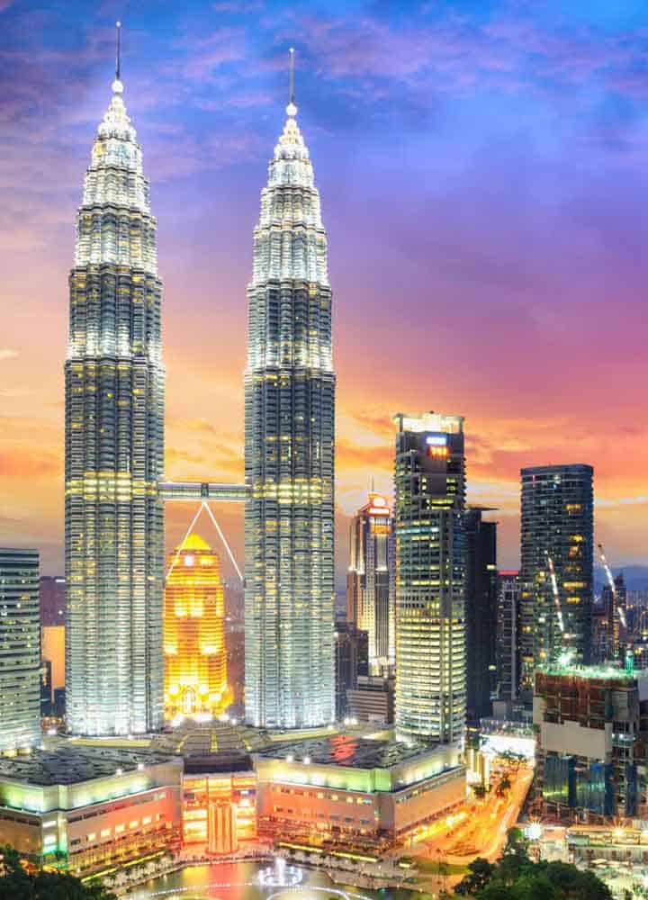 Petronas Towers Kuala Lumpur at sunset, Malaysia.