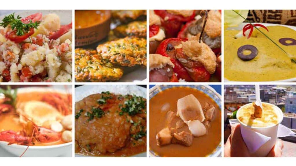 Delicious international dishes including seafood, grilled vegetables, and traditional desserts for t.