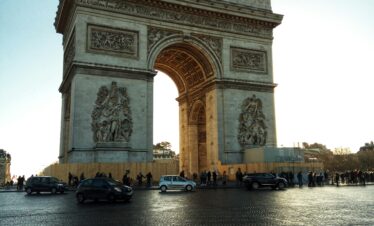 Arc de Triomphe in Paris, France, a famous monument and popular tourist attraction.