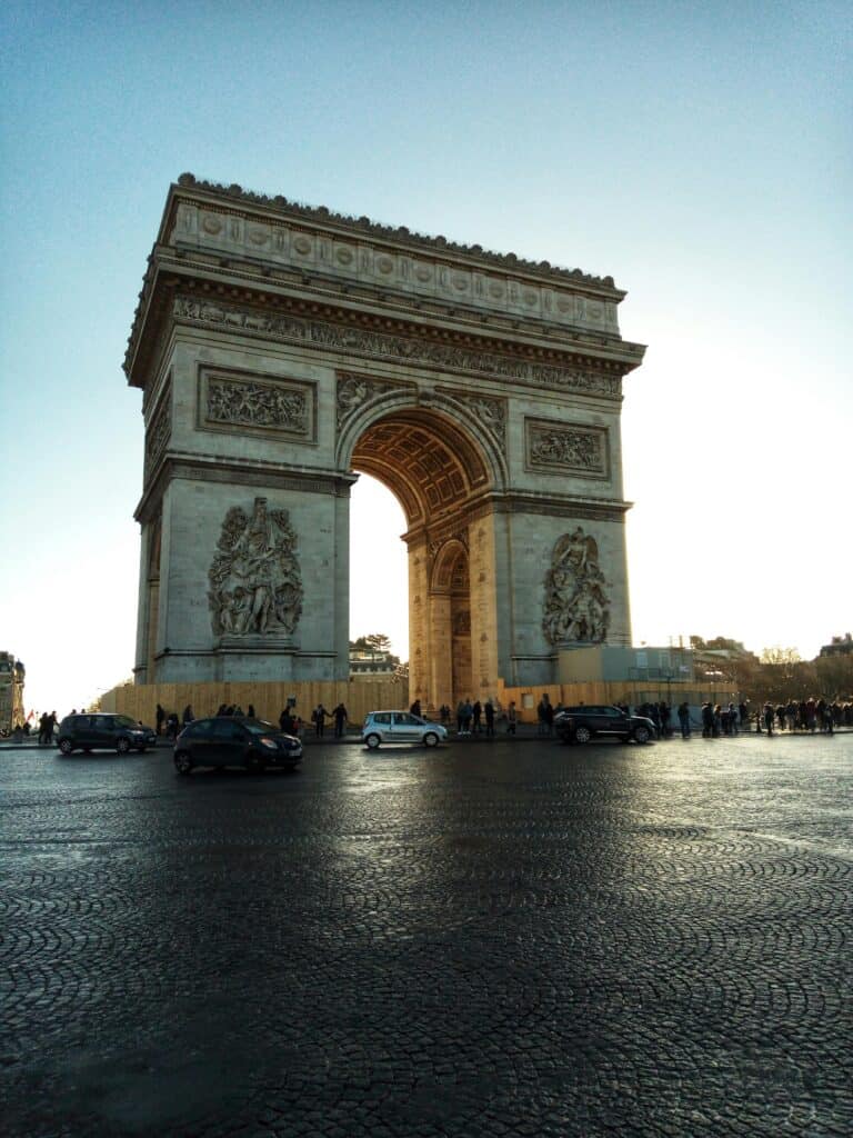 Arc de Triomphe in Paris, France, a famous monument and popular tourist attraction.